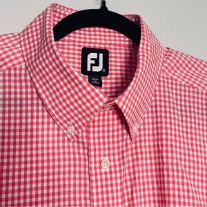 FootJoy Shirt Men Large Pink White Check Button Up Casual Preppy Dadcore Classic